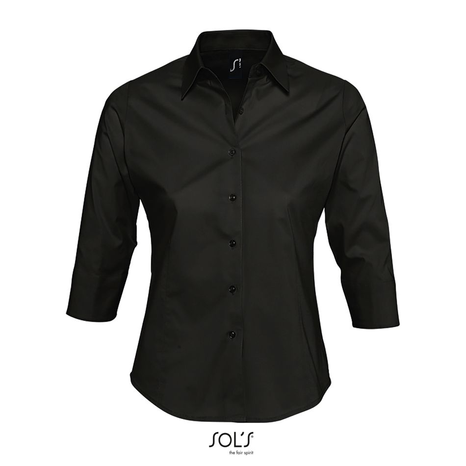 Camisa Stretch Mujer Manga 3/4 SOL'S EFFECT NEGRO