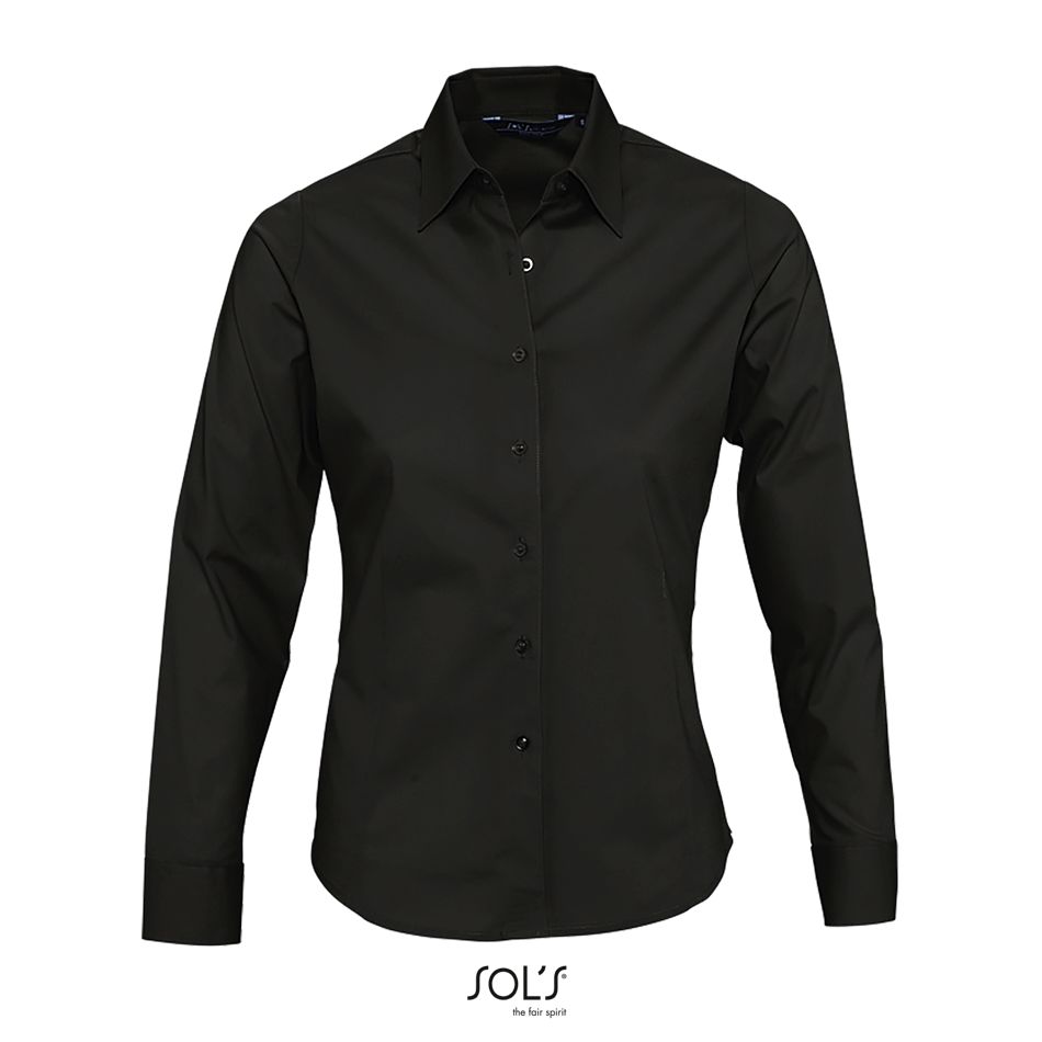 Camisa Stretch Mujer Manga Larga SOL'S EDEN NEGRO