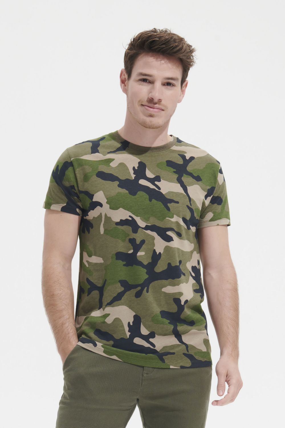 Camiseta de cuello redondo para hombre Camo