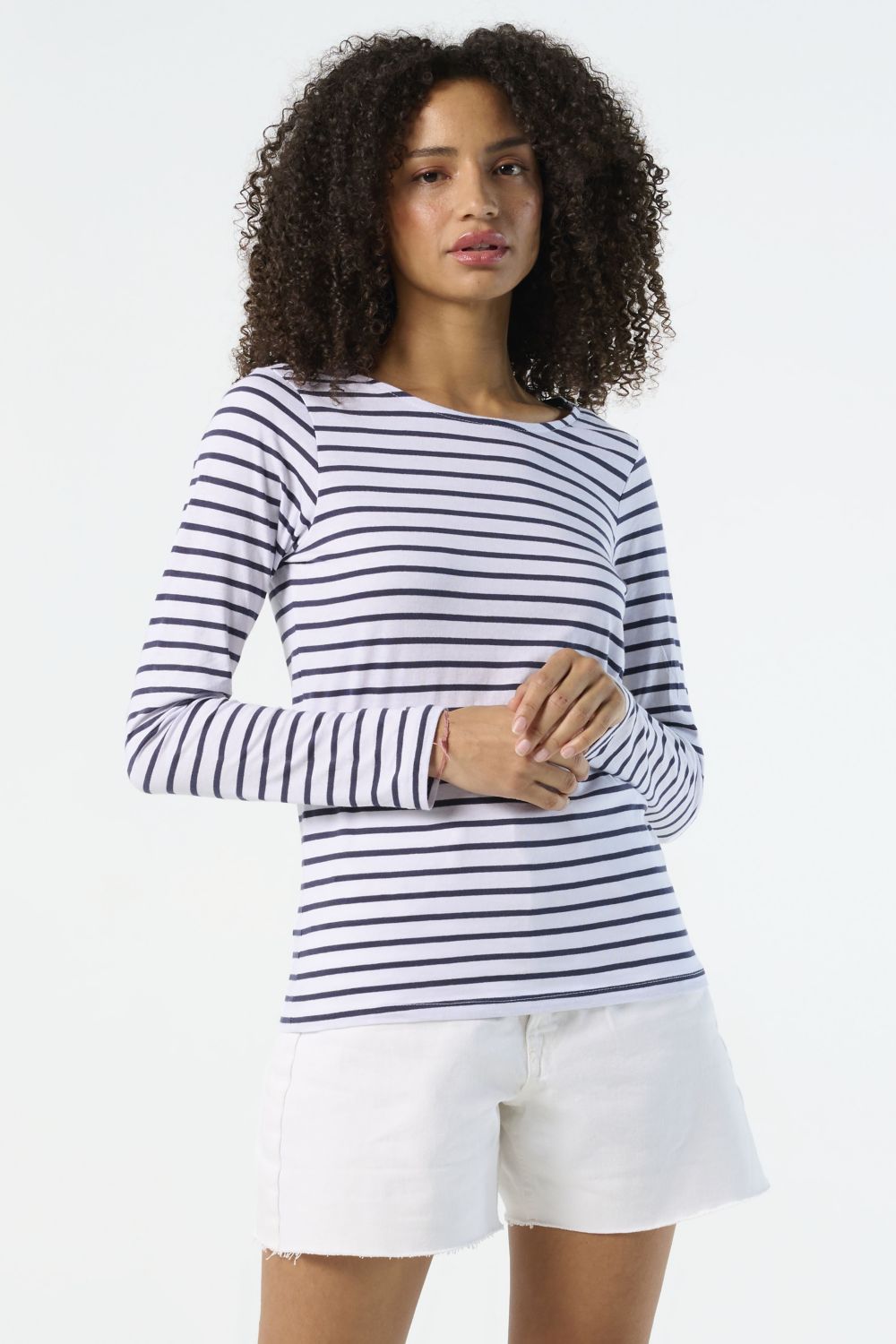 Camiseta manga larga a rayas para mujer Marine