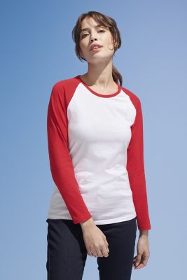 Two-Tone Red and White Raglan Sleeves Jersey Cotton Soft Round